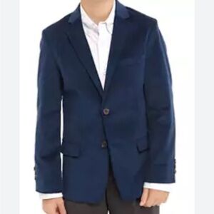 IZOD Boys Stretch Corduroy Navy Two Button Jacket Blazer Preppy Church Size 16